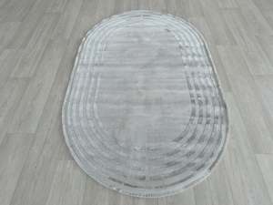 Luxurious Designer Grey Colour Oval Shape Rug Size: 120 x 180cm