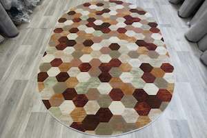 Beige: Hive Geometric Design Oval Argentum Rug Size: 200 x290cm