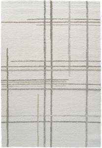 Beige: Contemporary Checkered Lines Mehari Shaggy Rug (23367-6262) Size: 200 x 290cm