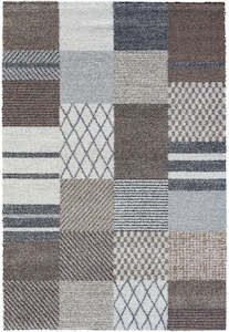 Beige: Multi-Pattern Block Design Mehari Shaggy Rug (23362-6787) Size: 200 x 250cm