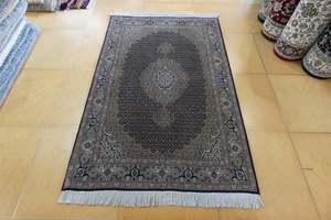 Natural Tones: Persian Hand Knotted Tabriz Wool and Silk Mahi Design Rug