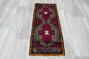 Vintage Hand Knotted Anatolian Turkish Rug Size: 112 x 50cm