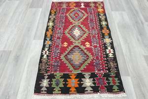 Multi: Handwoven Turkish Kilim Accent Rug 130 x 80cm | Geometric Wool Flatweave
