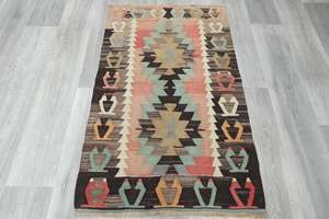 Multi: Turkish Kilim Rug 128 x 80cm | Pastel Anatolian Geometric Design