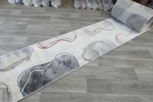 Retro Distressed Abstract Stone Shapes Aroha Runner 80cm Wide x Cut to Order