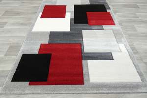 Contemporary Abstract Geometric Squares Red & Grey Aroha Rug