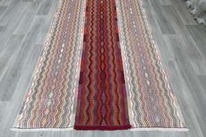 Warm Tones: Handmade Kurdish Kilim Rug 235 x 155cm – Authentic Reswan Tribal Wool Flatweave from Cihanbeyli Kulu Konya | Vintage Turkish Nomadic Area Rug
