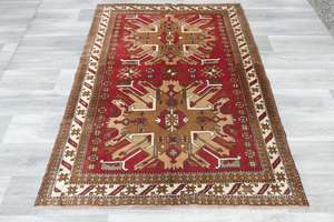 Warm Tones: Handmade Original Turkish Kars Rug 185 x 144cm | Fine Turkish Kazak Wool Rug | One-of-a-Kind