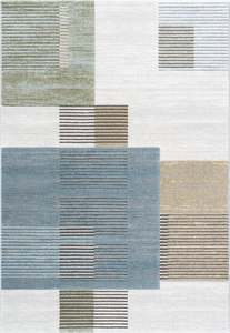 Modern Slate Blue & Sage Geometric Block Argentum Rug Size: 200 x 290cm (63505-5250)