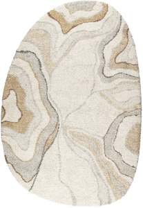 Modern Abstract Textured Mehari Shaggy Pebble Shape Rug Size: 160 x 230cm (23444-6777)