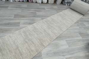 Minimalist Textured Moonlight Beige Argentum Hallway Runner Size: 80cm Wide x Cu&hellip;