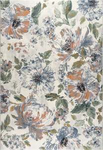 Transitional Denim & Peach Floral Print Argentum Rug (63989-6656)