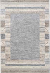 Boho Neutral Grey Striped Border Design Harmony Rug (59006-5575)