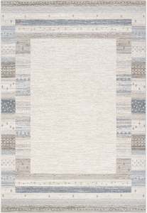 Boho Neutral Cream & Grey Striped Border Design Harmony Rug (59006-6575)