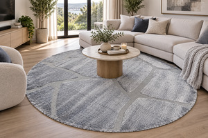 Modern Grey Carved Stone Lux Textured Masai Round Rug Size: 300 x 300cm (14067-5171)