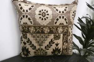 Wool: Handmade Turkish Rug Cushion Cover 60 x 60cm with Insert | Original Anatolian Rug | Organic Cotton Backing | TK26-C1115