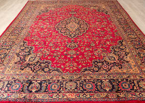 Persian Carpets Nz: Signed Vintage Mashad Hand-Knotted Wool Persian Rug (Size: 300 X 380 CM)