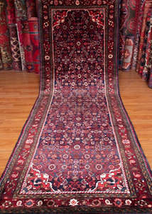 Persian Carpets Nz: Vintage Hamadan Hand-Knotted Persian Wool Runner Rug