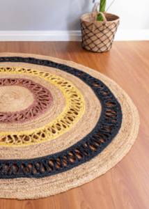 Jute Rugs Nz: Yellow & Black Handmade Jute Round Rug