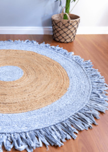 Jute Rugs Nz: Silver White Handmade Designer Jute Round Rug