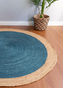 Jute Rugs Nz: Dark Blue Handmade Jute Round Rug