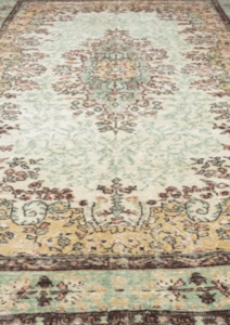 Vintage Hand-Knotted Distressed Turkish Rug