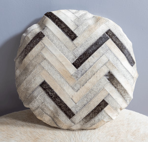 Cowhide Cushions: Grey White Round Cowhide Cushion