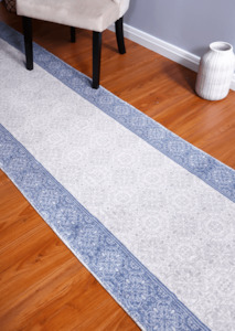Blue And Grey Oriental Design Runner Rug