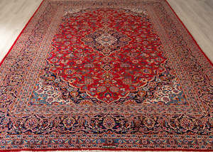 Kashan Rugs: Signed Vintage Kashan Hand-Knotted Wool Persian Rug (Size: 270 X 346 CM)