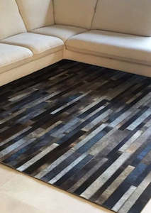 Cowhide Patchwork Rugs: Metallic Grey Stripes Cowhide Patchwork Rug