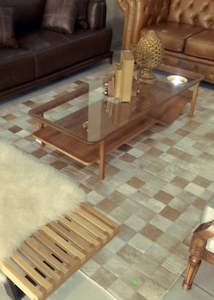 Cowhide Patchwork Rugs: Beige And White Block Cowhide Patchwork Rug