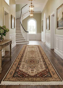Rugs: Oriental Agra Hand-Knotted Wool Hallway Indian Runner Rug - 84 x 350 CM
