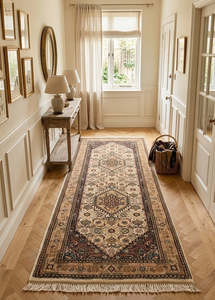 Rugs: Oriental Agra Hand-Knotted Wool Hallway Indian Runner Rug - 80 x 210 CM