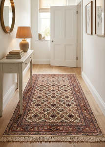 Rugs: Oriental Agra Hand-Knotted Floral Wool Hallway Runner Rug – 90 x 160 cm