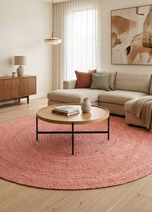 Rugs: Baby Pink Handmade Jute Round Rug
