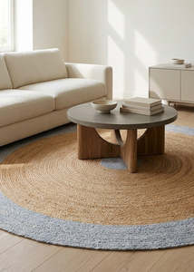 Silver White Handmade Designer Jute Round Rug