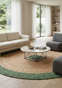 Rugs: Green Handmade Jute Round Rug