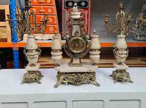 Baroque Rococo: Marble & Brass clock Garniture set
