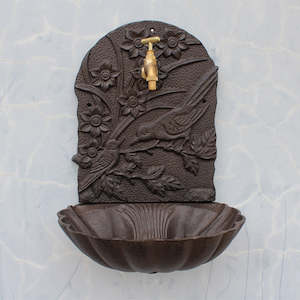 Garden Plumbing: Rustic Cast Iron Wall Mounted Hand Sink With Birds On Flower Branch Signs