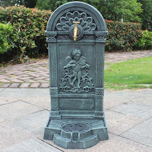 Garden Plumbing: Antique Green Cast Iron Standing Hand Sink With Engraved Angel