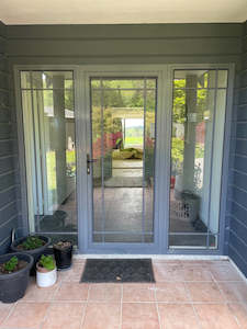 Graphite Grey Alumminium Entrance Door with two Side Lites