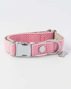 Hugo & Hudson Tweed Metal Buckle Dog Collar - Pink Herringbone