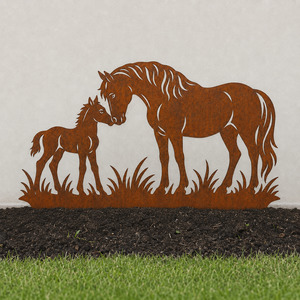 Horse & Foal Steel Garden Art
