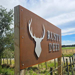 Premium Farm/Place Sign (Stainless Steel Lettering, Corten Steel Backing)