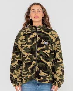 Womens Tops Hoodies Fleece: Camo  Zip Through Sherpa Fleece
