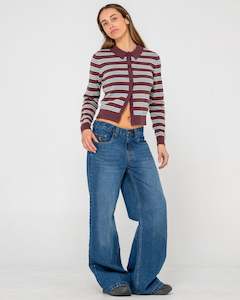 Womens Tops Knitwear: Extra Credit Stripe Button Up Cardigan
