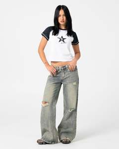 Womens Bottoms: DIY Wendy Wide Low Rise Distressed Jean