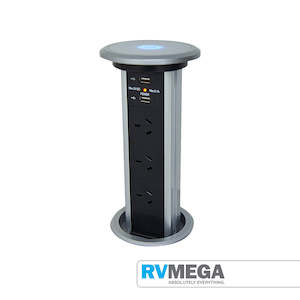 230v Plugs Leads Accessories: Powertower - Motorised Pop-Up Powerpoint - 3 x 240VAC Outlets & 2 x USB Outlets