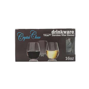 Triton Crystal Clear Stemless Wine Glass 16oz Pack 4