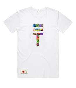 Mens T Shirts Polos: Triple Threat Heavy Weight Sticker Bomb T-Shirt White